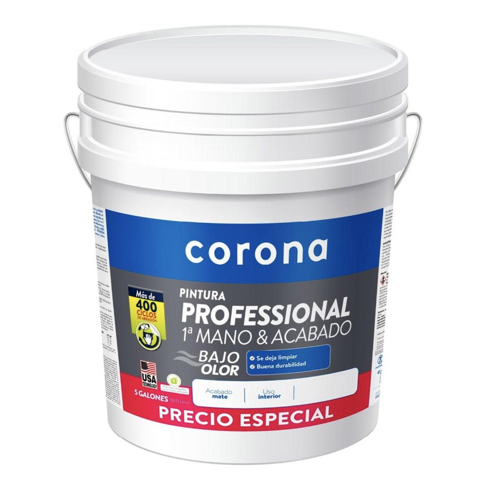 Pintura Corona Professional 1ª Mano & Acabado Interior Mate 5 Galones - Pinturas y Lacas
